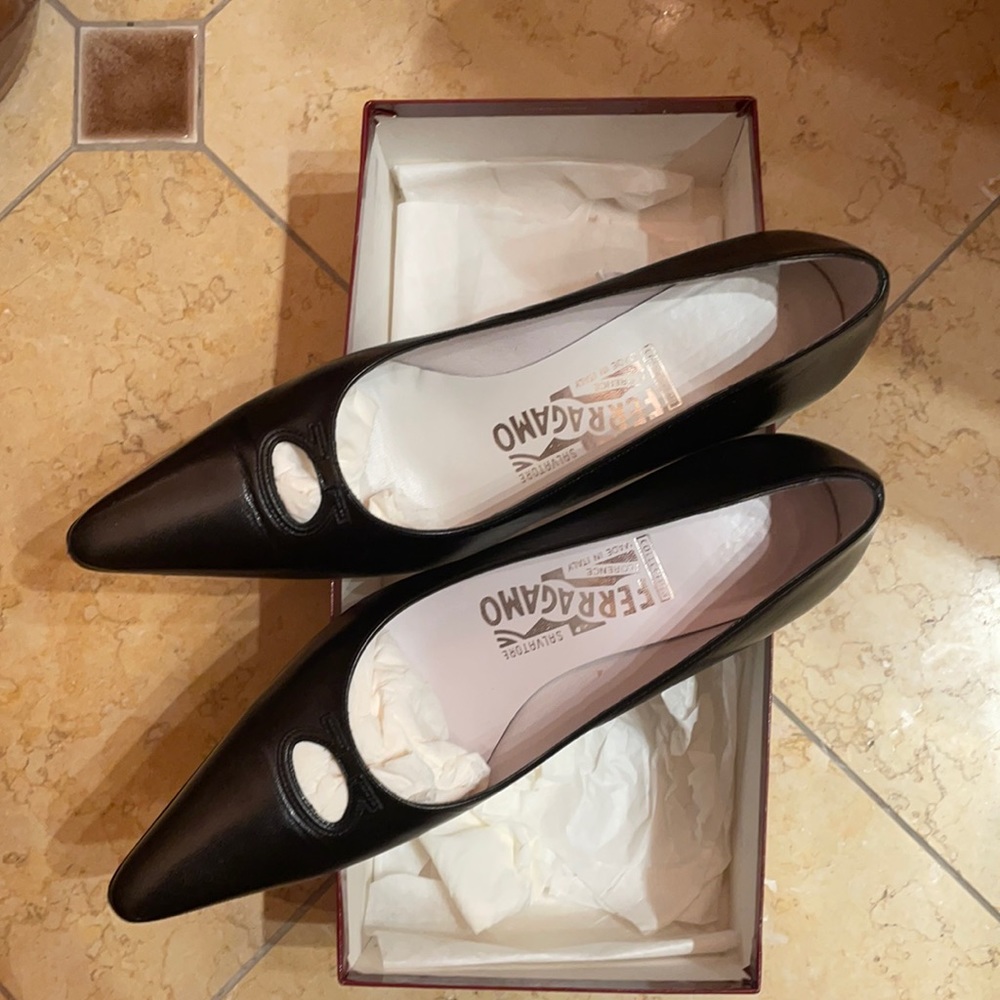 Ferragamo Black Leather Heels